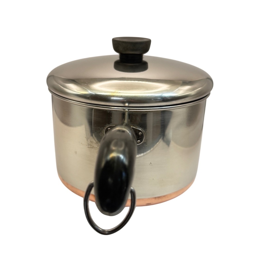 Revere Ware Copper Bottom 3 Qt Saucepan w Lid Clinton IL Vintage USA - Picture 2 of 13